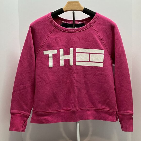Tommy Hilfiger Sport Womens Logo Hot Pink Sweatshirt with Thumb Holes Size‎ M - Picture 1 of 5